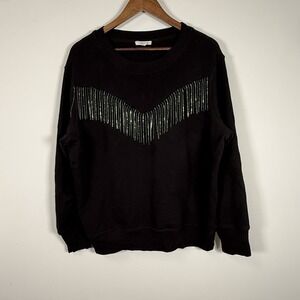 Maurices Women's Sweatshirt Long Sleeve Crew Neck Black Rhinestone Western Large